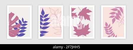 Tropical, trendy, greeting or invitation card, template design with green palm leaves. Banana leaves in realistic style with high details. Set of Stock Vector