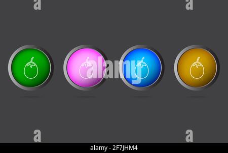 Very Useful Editable Eggplant Line Icon on 4 Colored Buttons. Stock Photo