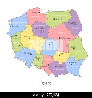 vector illustration. administrative map of Poland with regions Stock Vector