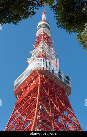 Tokyo, Japan - December 09, 2015: Low angle view of Tokyo Tower against the blue sky Stock Photo