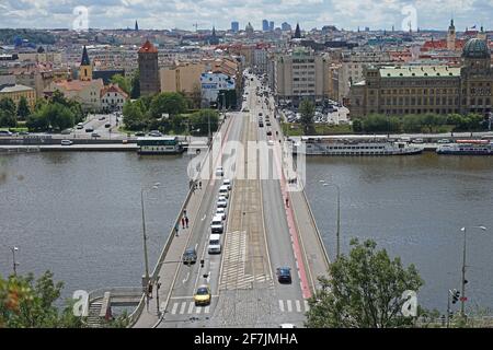 Prague, Czech Republic - July 13 2019: Stefanik Bridge across Vltava River Stock Photo