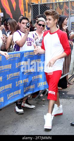 June 20, 2012: Justin Bieber arrives for his soundcheck at the Ed Sullivan Theater for his appearance on Late Show with David Letterman in New York Ci Stock Photo