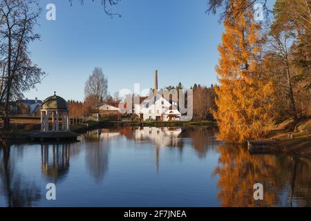 Palmse manor in Estonia. Sunny autumn day with bright foliage. Stock Photo