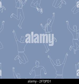 Seamless pattern with line art jumping men in business clothes Stock Vector