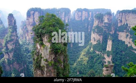 Green mounatins with river valley geomorgy in Zhangjiajie national forest park. Stock Photo