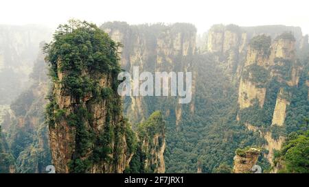 Green mounatins with river valley geomorgy in Zhangjiajie national forest park. Stock Photo