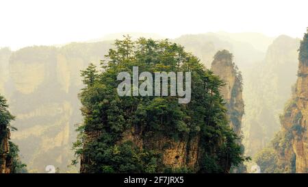 Green mounatins with river valley geomorgy in Zhangjiajie national forest park. Stock Photo