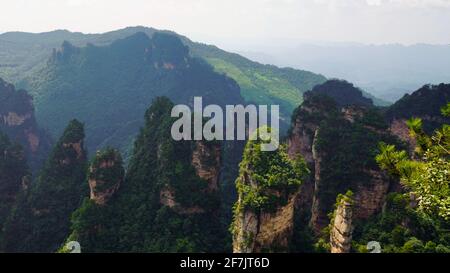 Green mounatins with river valley geomorgy in Zhangjiajie national forest park. Stock Photo