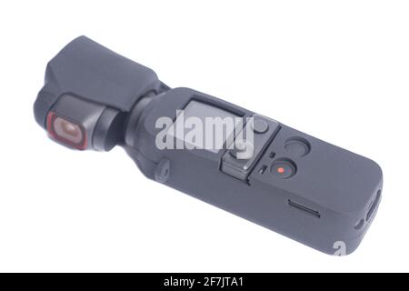 Action Camera in case isolated on white background. Stock Photo