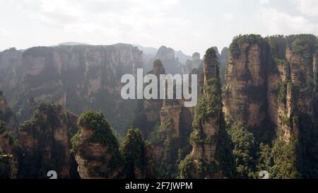 Green mounatins with river valley geomorgy in Zhangjiajie national forest park looks like paradise on earth. Stock Photo