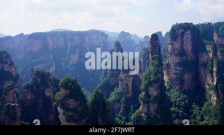 Green mounatins with river valley geomorgy in Zhangjiajie national forest park looks like paradise on earth. Stock Photo