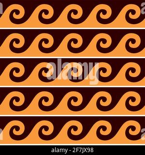 Greek pattern vector seamless design with waves in brown and orange, traditional ancient vase decoration Stock Vector