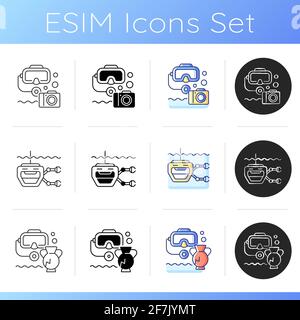 Marine exploration icons set Stock Vector