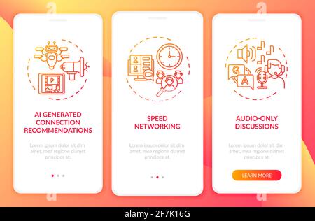 Online events for networking onboarding mobile app page screen with concepts Stock Vector