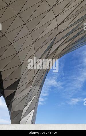 LYON, FRANCE, February 19, 2021 : Architectural detail of the 'Musee des Confluences', a science and anthropology museum at  the confluence of Rhone a Stock Photo