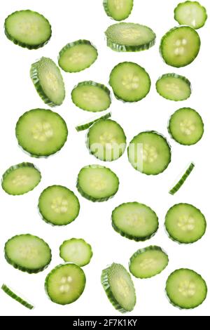 Ripe cucumber slices isolated on white background Stock Photo