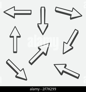 three-dimensional arrows sign set Stock Vector