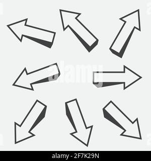 sharp three-dimensional arrows sign set Stock Vector