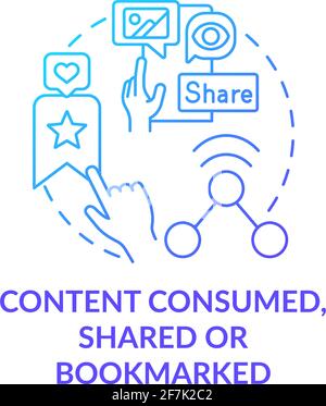 Content consumed, shared, bookmarked blue gradient concept icon Stock Vector