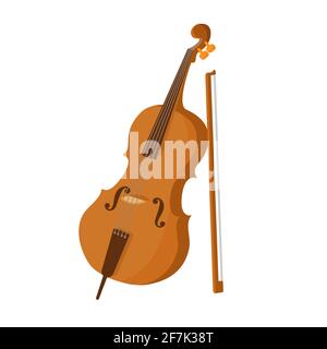 Contrabass with a bow. Stringed musical instruments. Illustration isolated. Flat vector Stock Vector