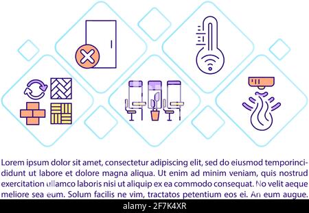 Comfortable office environment concept line icons with text Stock Vector