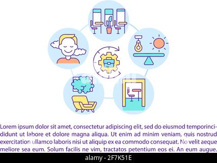 Comfortable coworking centers concept line icons with text Stock Vector