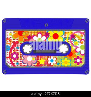Floral pattern audio cassette on white background Stock Vector