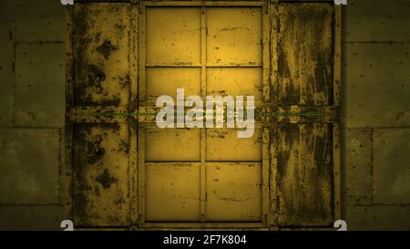 metal door opening to green screen Stock Photo