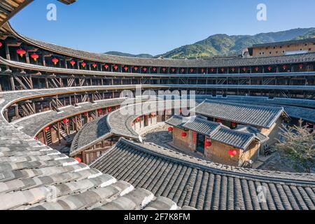 Inside view of a Tulou, a traditional Chinese architecture in Fujian province, China. Stock Photo