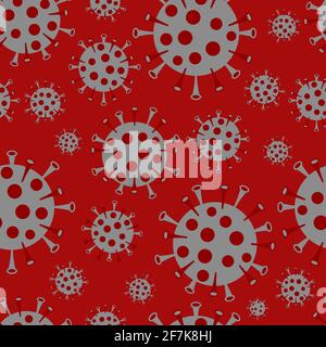 Coronavirus (Covid-19) seamless pattern on red background Stock Vector