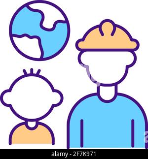 Migrant worker family RGB color icon Stock Vector