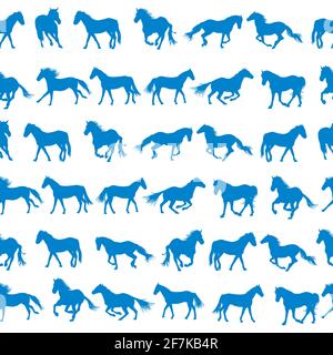 Seamless pattern with silhouettes of horses Stock Vector