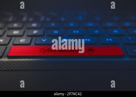 Internet cyber security graphic conecpt on keyboard key. Cyber shield icon Stock Photo