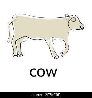 Cow monoline. Livestock, black line outline. A simple illustration of a pet. Vector. Stock Vector