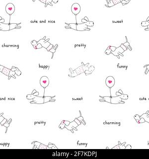 Seamless pattern with dogs dachshund, bones and lettering for wrapping paper, scrapbook paper, bedding pattern. Stock Vector