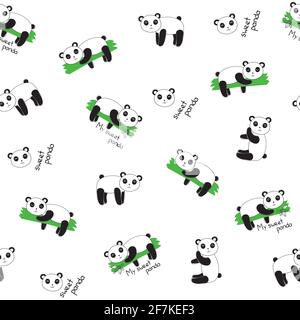 vector cartoon style cute panda seamless pattern. Stock Vector