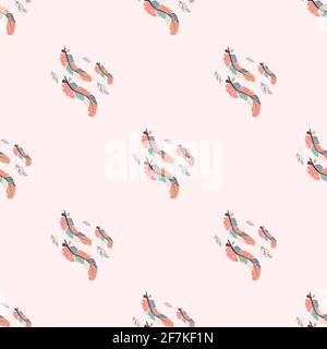 Beautiful doodle seamless pattern of boho feathers on a pink background. Hand drawn style. Seamless texture Stock Vector