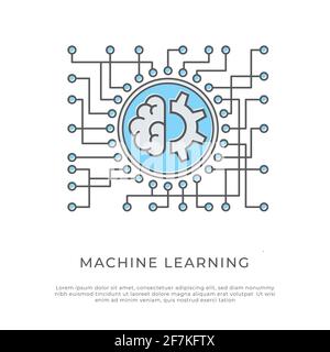 Modern machine learning vector ilustration. Learning data network system concept. Electronic computer processor circuit. Stock Vector