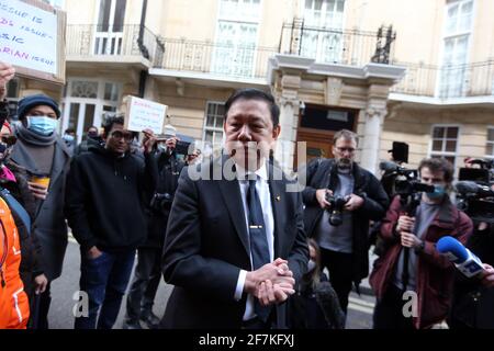 London, England, UK. 8th Apr, 2021. Myanmar's ambassador to the UK Kyaw Zwar Min is seen outside the Embassy of Myanmar (Burma) in London . Yesterday he and some members of the staff were locked out of his own embassy by the military attache who seized control of the grounds. Credit: Tayfun Salci/ZUMA Wire/Alamy Live News Stock Photo