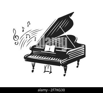 Hand drawn grand piano in sketch style. Music symbol vector illustration Stock Vector