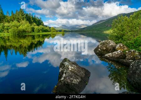 The Snowdon horseshoe from Llyn Mymbyr ion Cape Curig, Snowdonia National Park, North Wales, UK Stock Photo