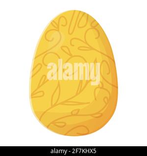Cute realistic Easter egg painted with with yellow plant ornate. Can be used as easter hunt element for web banners, posters and web pages. Stock Stock Vector