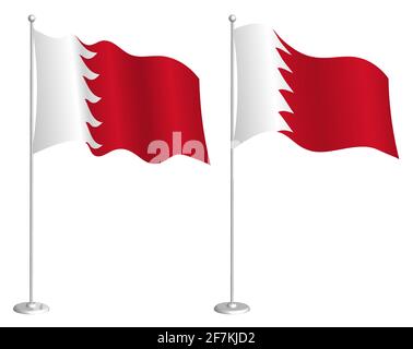 Bahrain flag on flagpole waving in wind. Holiday design element. Checkpoint for map symbols. Isolated vector on white background Stock Vector