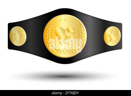 golden sport belt of boxing champion, kickboxing tournament winner with gloves and laurel wreath emblem in center. Realistic vector Stock Vector