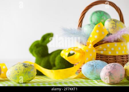 Happy Easter. Congratulatory easter background. Background with copy space. Selective focus. Horizontal. Stock Photo