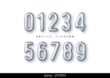 Silver numbers vector set. Stock Vector