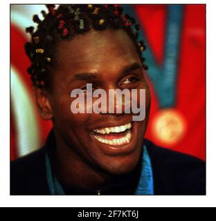 British Olympic Medalists arrive home at Heathrow airport....Audley Harrison Super Heavyweight Boxing. Stock Photo