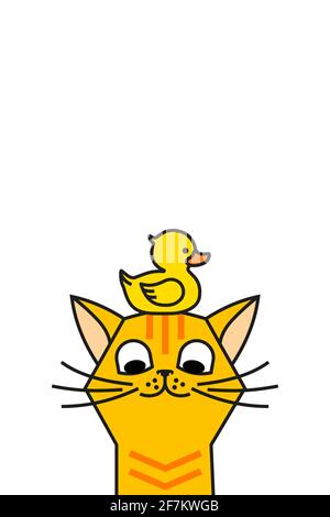 Cat with yellow rubber duck. Cat and duck Stock Vector