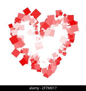 Abstract heart made of geometric shapes in red shades isolated on white background Stock Vector