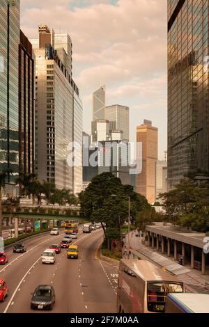 Hong Kong, Wan Chai, China - Skyline of office buildings at Gloucester Road in Central district Hong Kong. Stock Photo